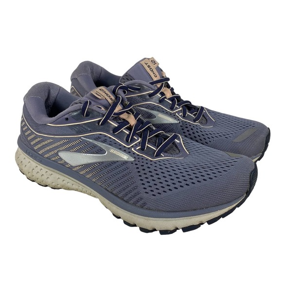 Brooks Ghost 12 Women Sz 8.5 Running Sneaker Shoe Granite/Peacoat/Peach Purple - Picture 1 of 6
